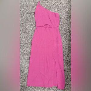 Petal & Pup Hot Pink One-Shoulder Midi Dress with Front Cutout